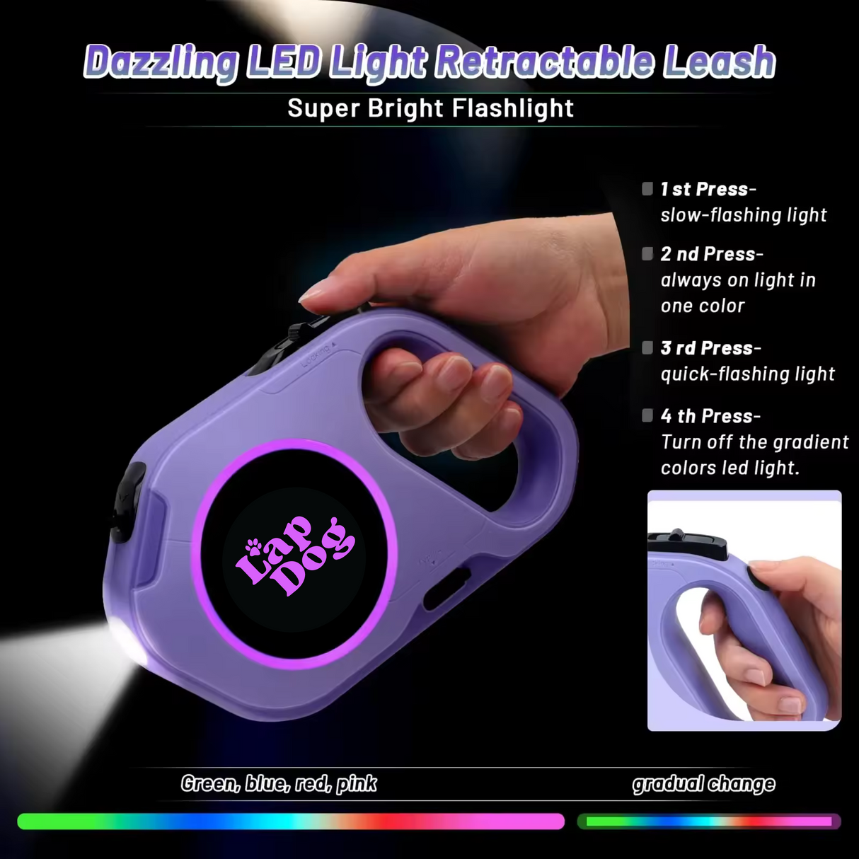 LED Retractable Dog Leash with Flashlight