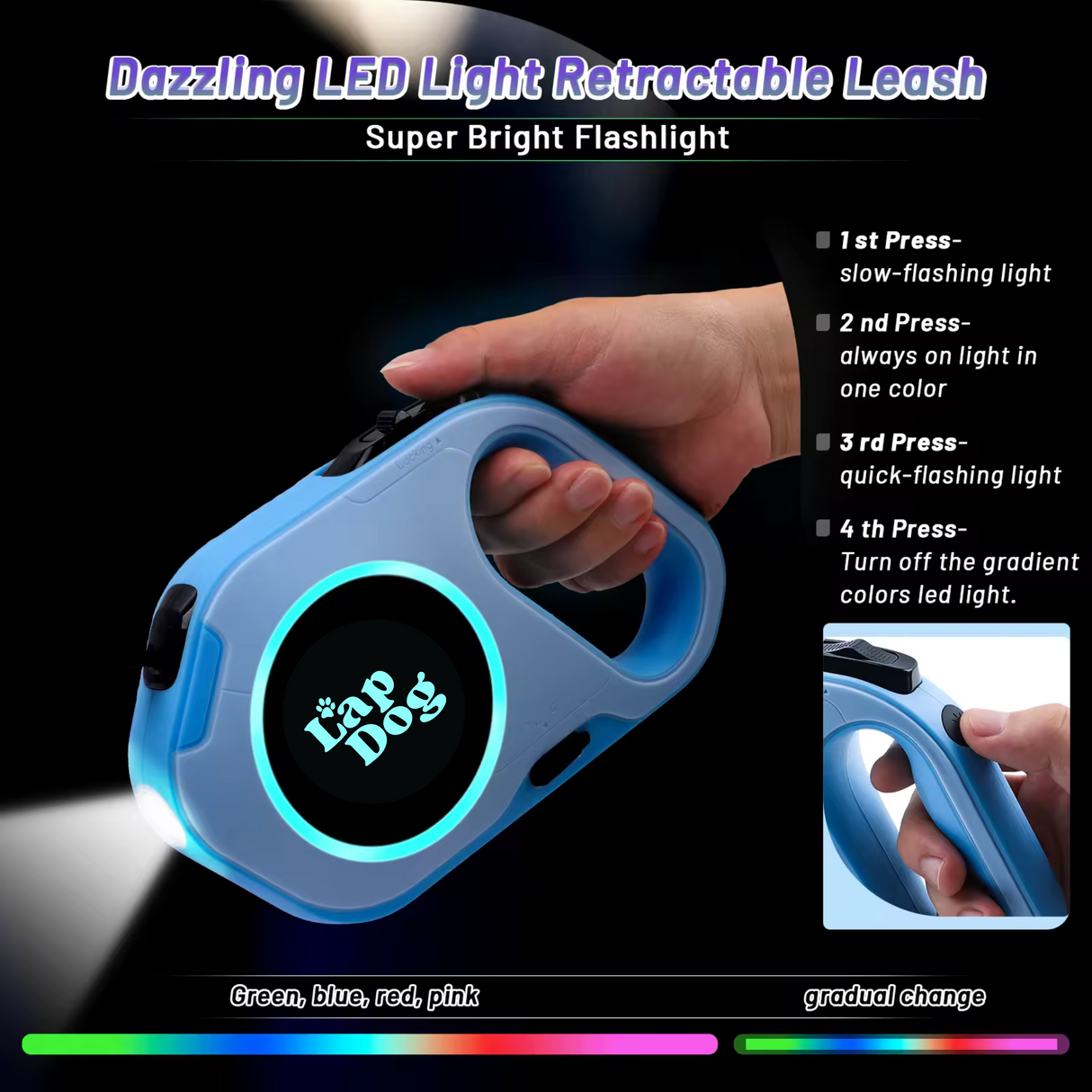 LED Retractable Dog Leash with Flashlight