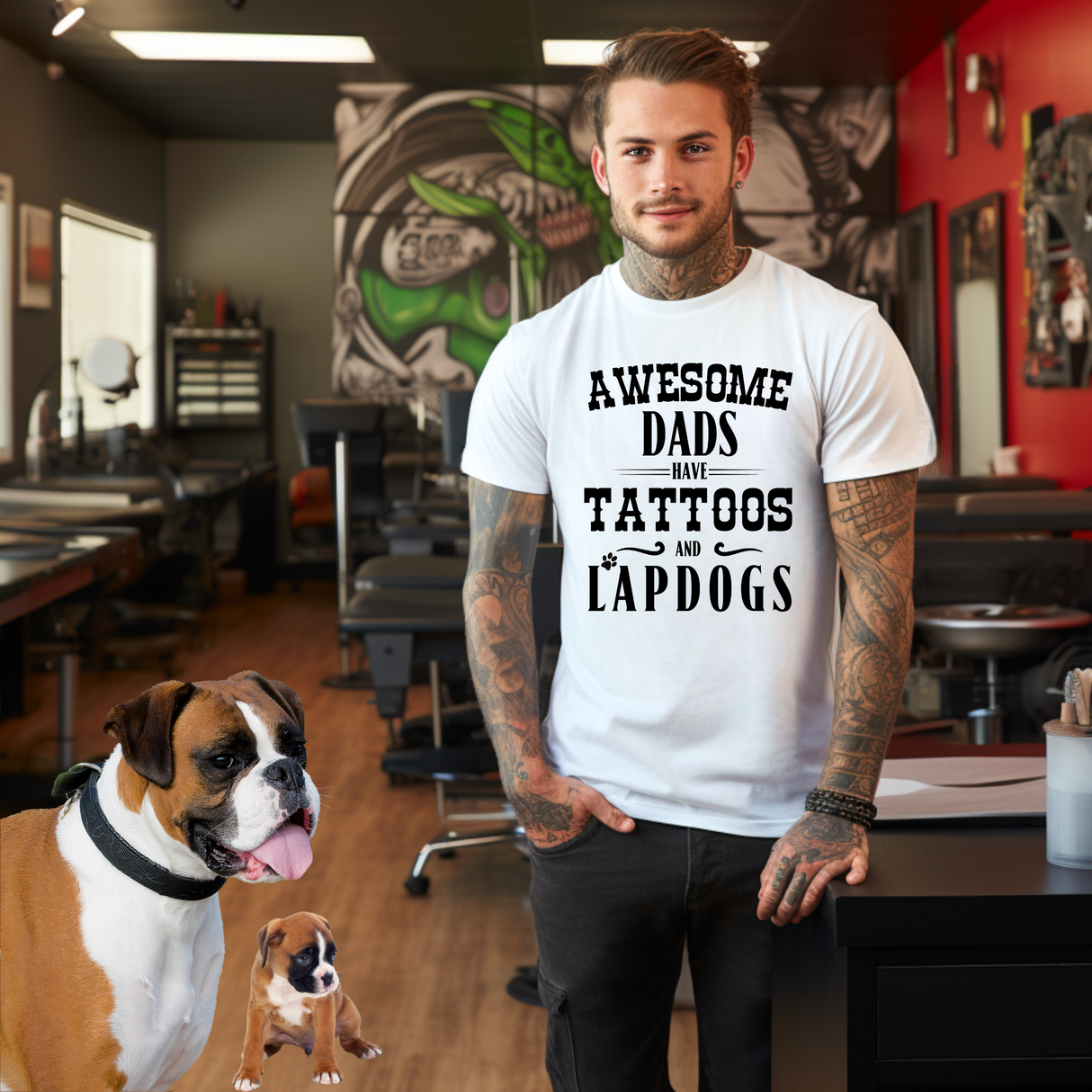 Awesome Dad's Have Tattoos and Lapdogs Men's shirt black design