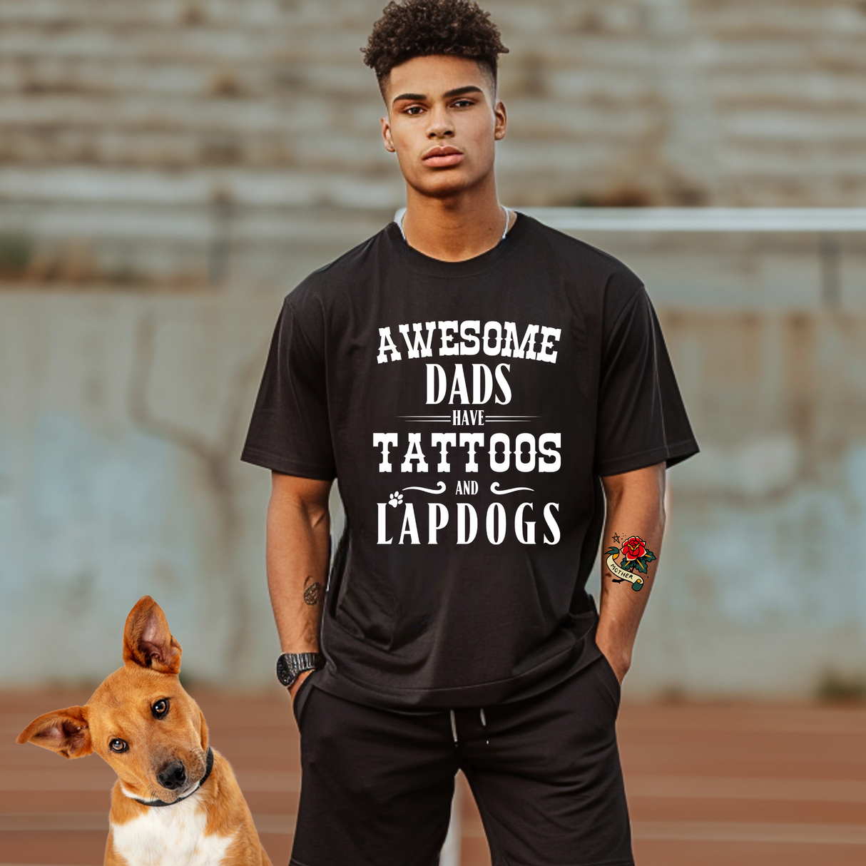 Awesome Dad's Have Tattoos and Lapdogs Men's Shirt white design