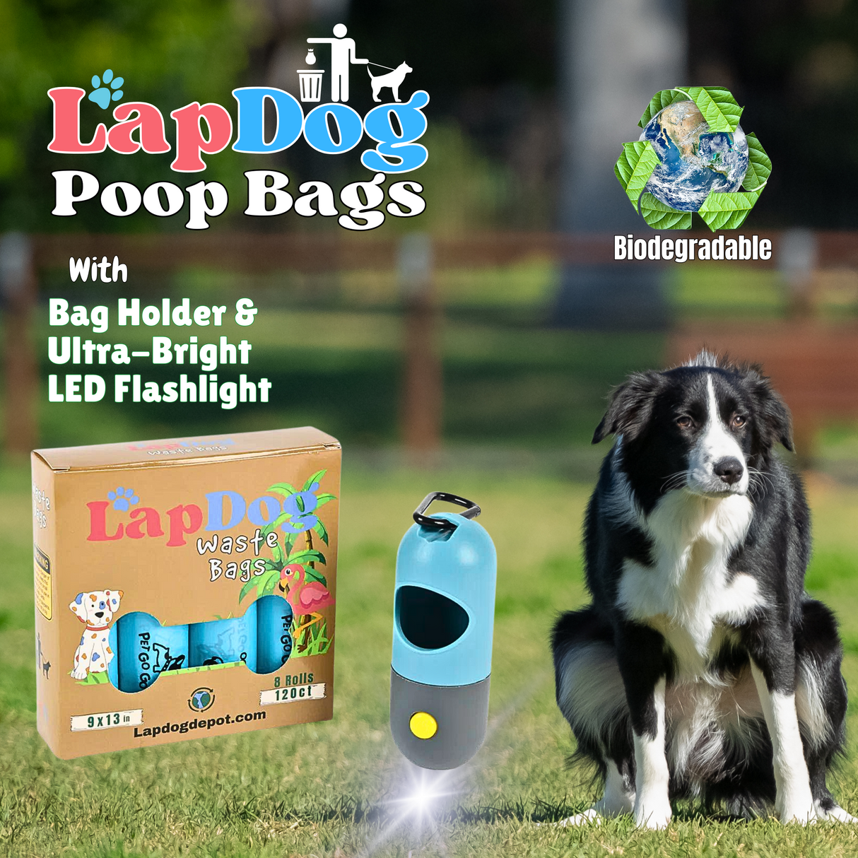 Dog Poop Bag Holder w/ LED flashlight