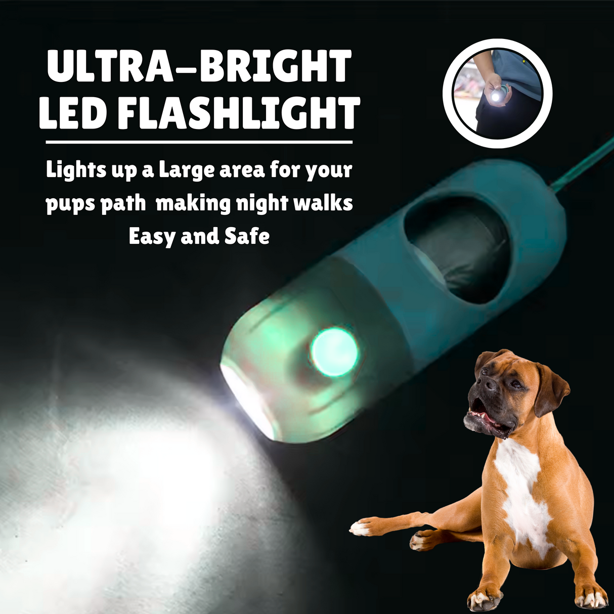 Dog Poop Bag Holders w/LED flashlight- Set of Two