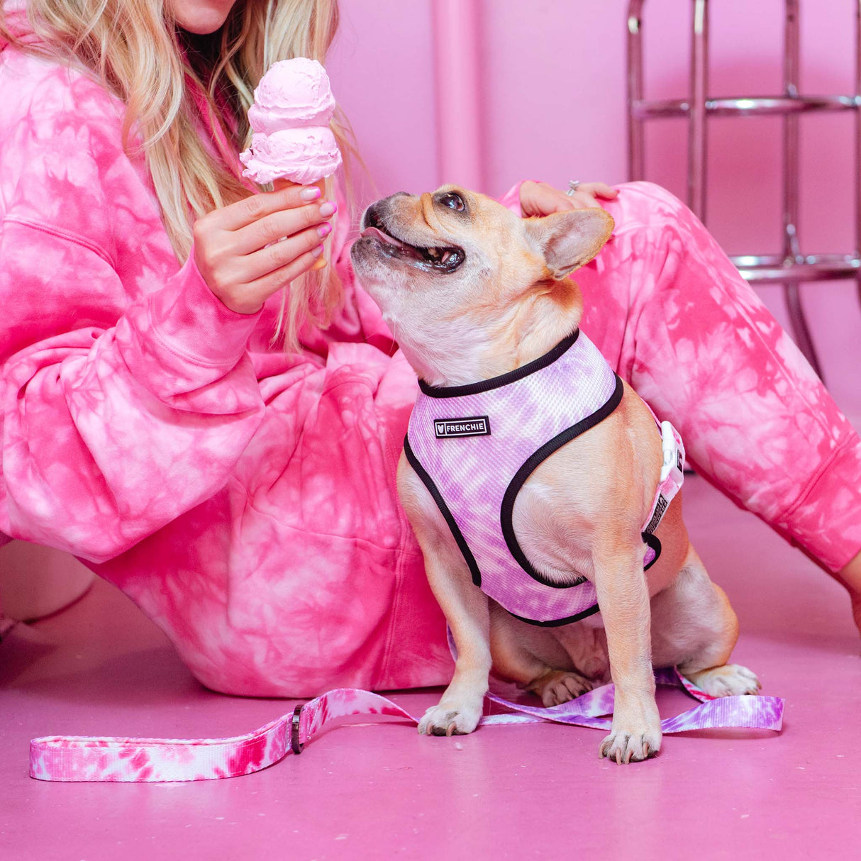 Frenchie Comfort Leash - Pink Tie Dye