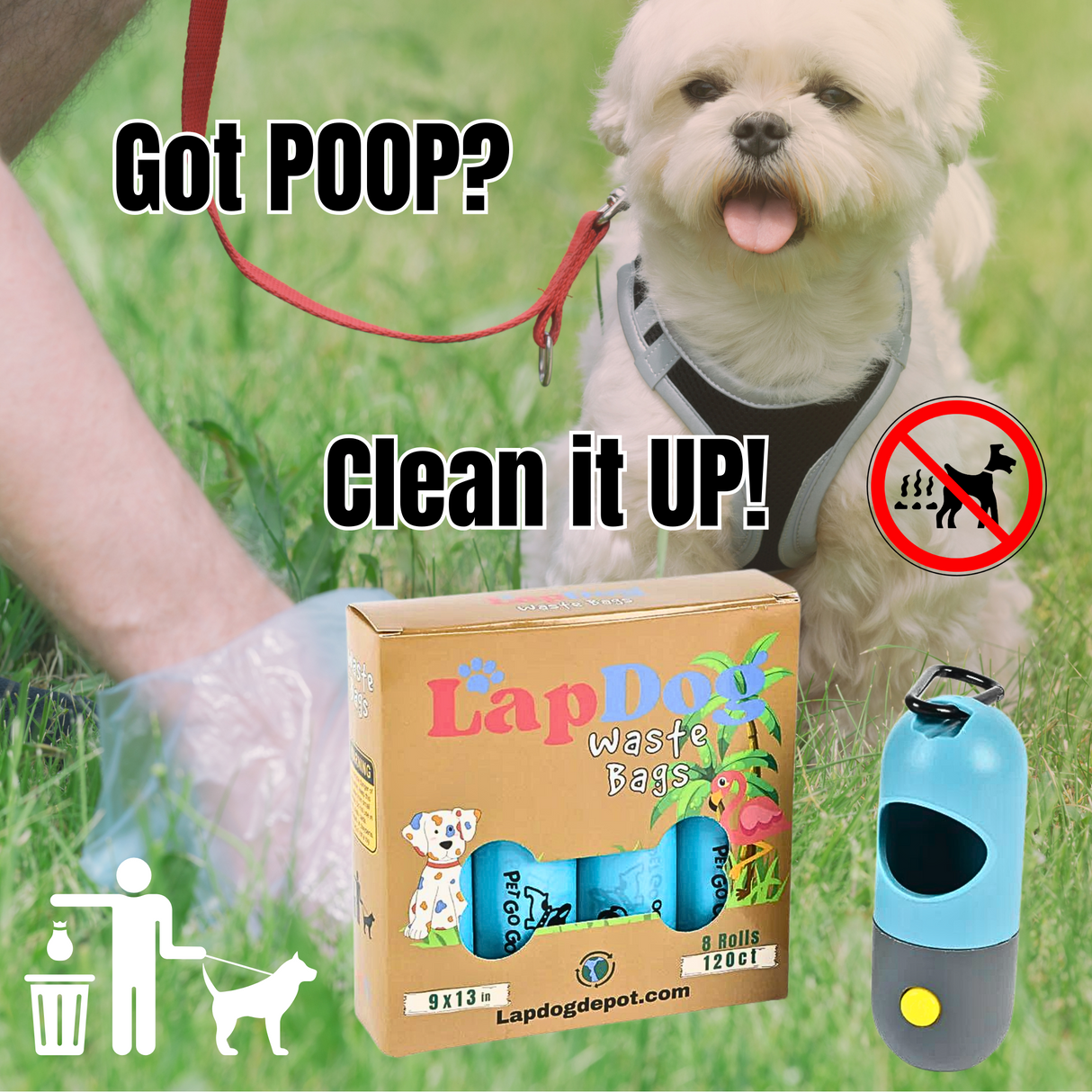 Box of Dog Poop Bags with LED Flashlight Holder