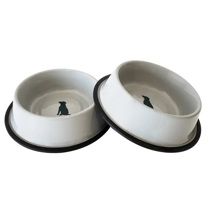 Non Skid Stainless Steel Dog Bowl with Dog Print Cool Gray LapDog Depot