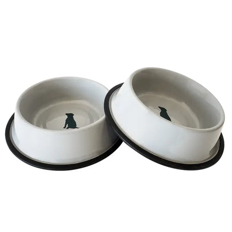 Non Skid Stainless Steel Dog Bowl with Dog Print - Cool Gray