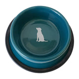 Non Skid Stainless Steel Dog Bowl with Dog Print - Teal